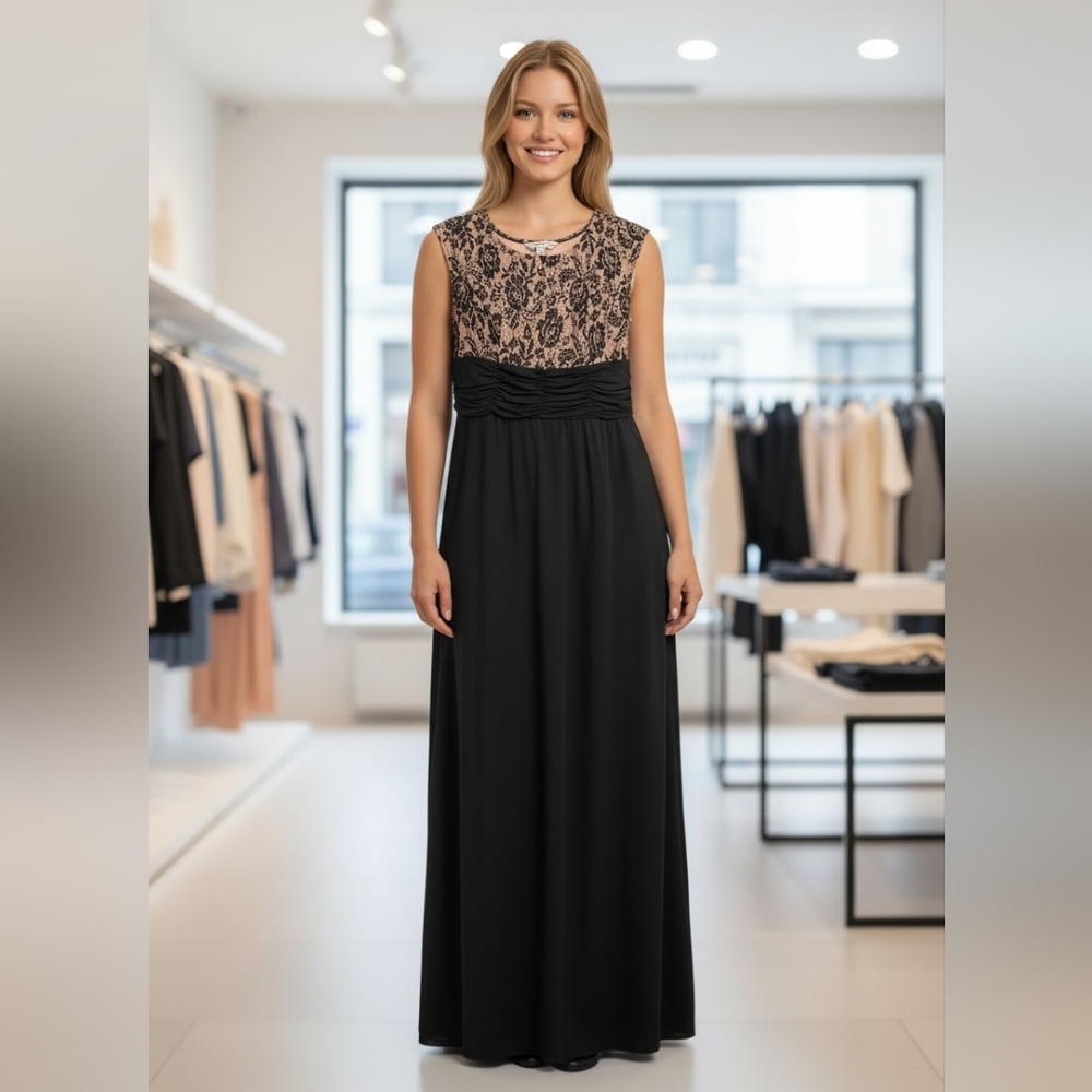 AA Studio Black and Cream/Blush Pink Lace Dress